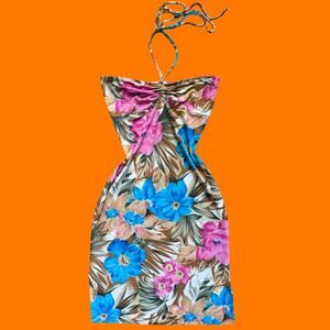 90's 00's vintage tropical floral strapless halter y2k dress SMALL forever 21